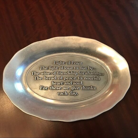Vintage Pewtarex Pewter Light of Love Bread Plate Platter Serving Dish Blessings - Picture 11 of 11